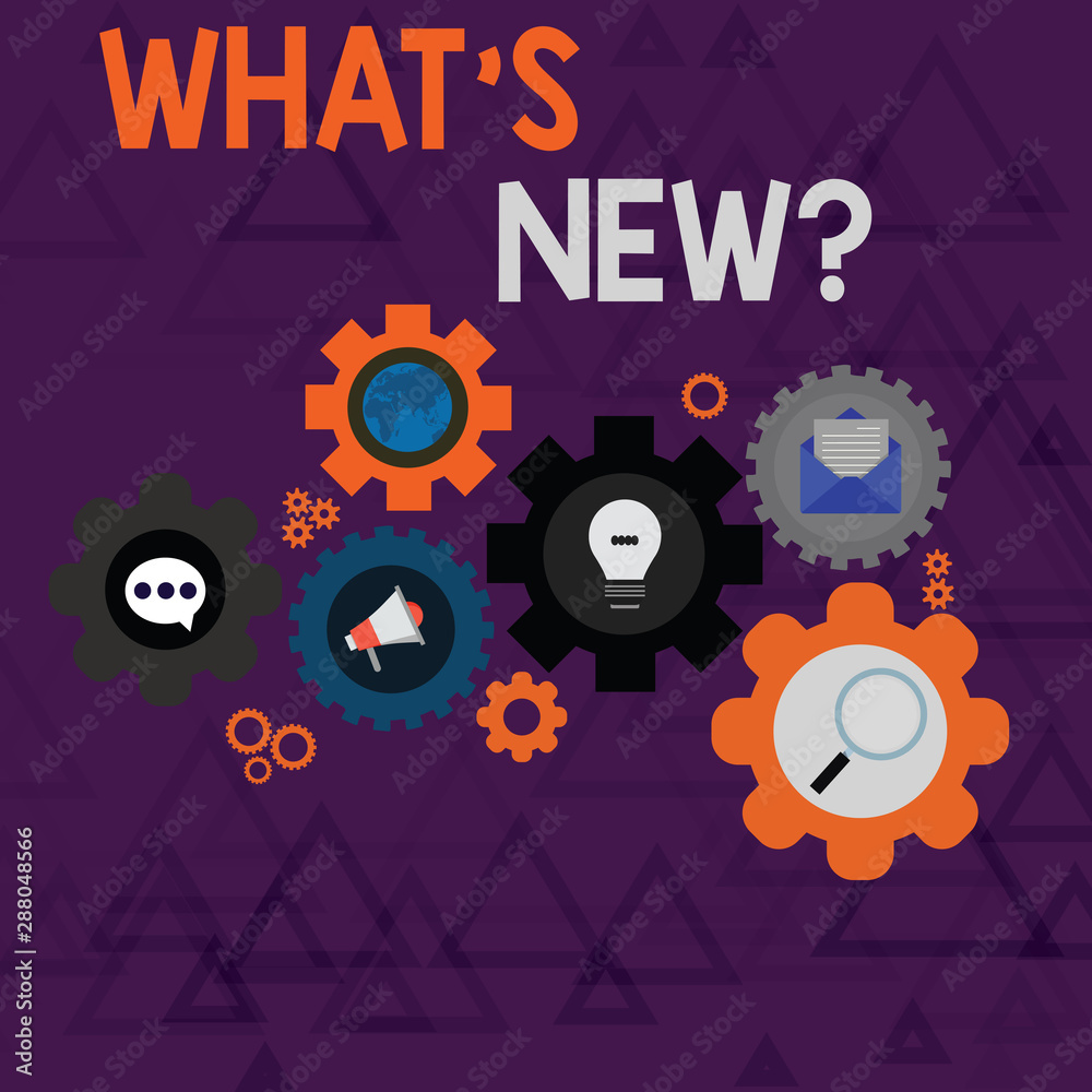 Conceptual hand writing showing What S New Question. Concept meaning when you ask someone about his current live events actions Set of Global Online Social Networking Icons Cog Wheel Gear Conceptual hand writing showing What S New Question. Concept meaning when you ask someone about his current live events actions Set of Global Online Social Networking Icons Cog Wheel Gear