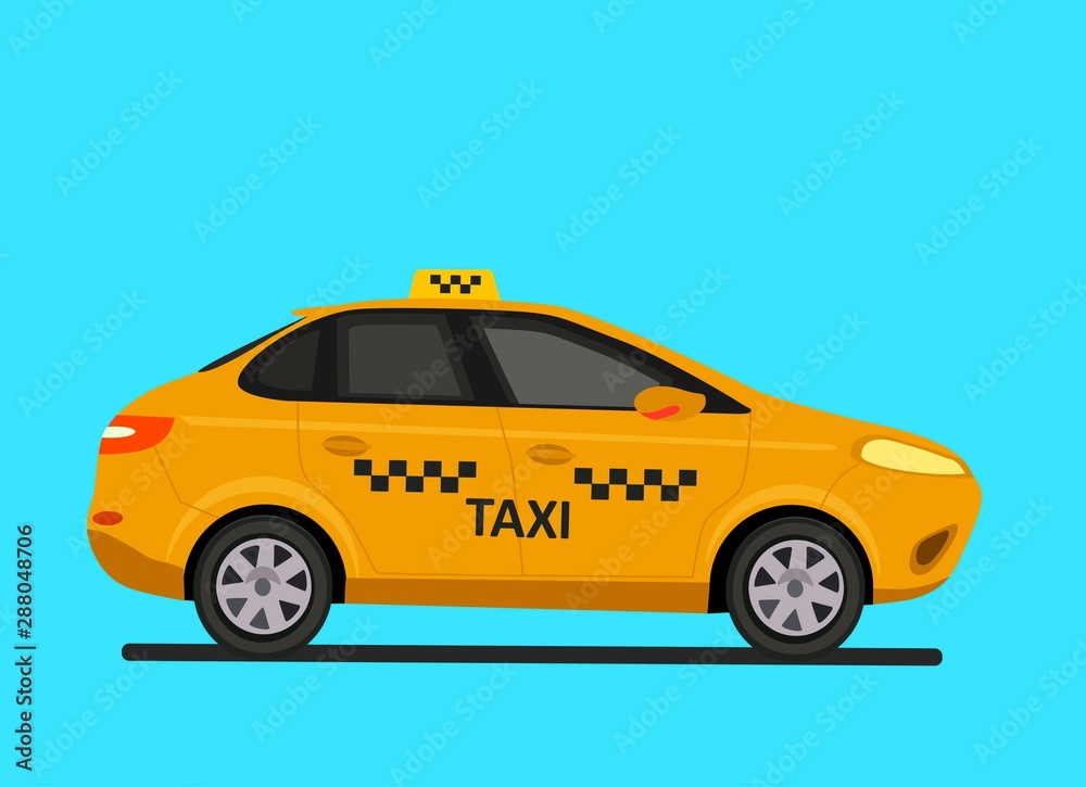 Taxi car. Vector flat illustration isolated on white background. Hand drawn design element for label and poster