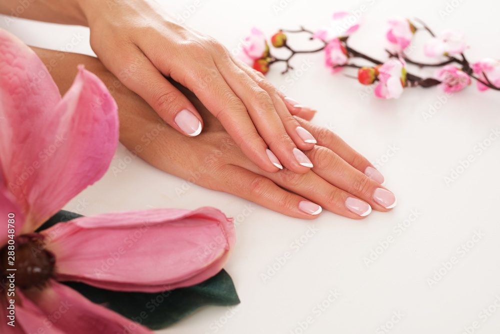 The picture of female hands with perfectly done manicure. The picture of female hands with perfectly done manicure.