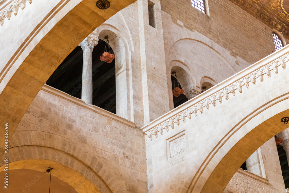 Italy, Apulia, Metropolitan City of Bari, Bari. Arches in the the Basilica di San Nicola.