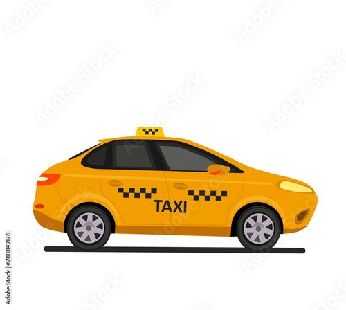 Fototapeta Naklejka Na Ścianę i Meble -  Taxi car. Vector flat illustration isolated on white background. Hand drawn design element for label and poster