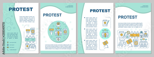 Public protest brochure template layout. Civil disobedience flyer, booklet, leaflet print design with linear illustrations. Vector page layouts for magazines, annual reports, advertising posters