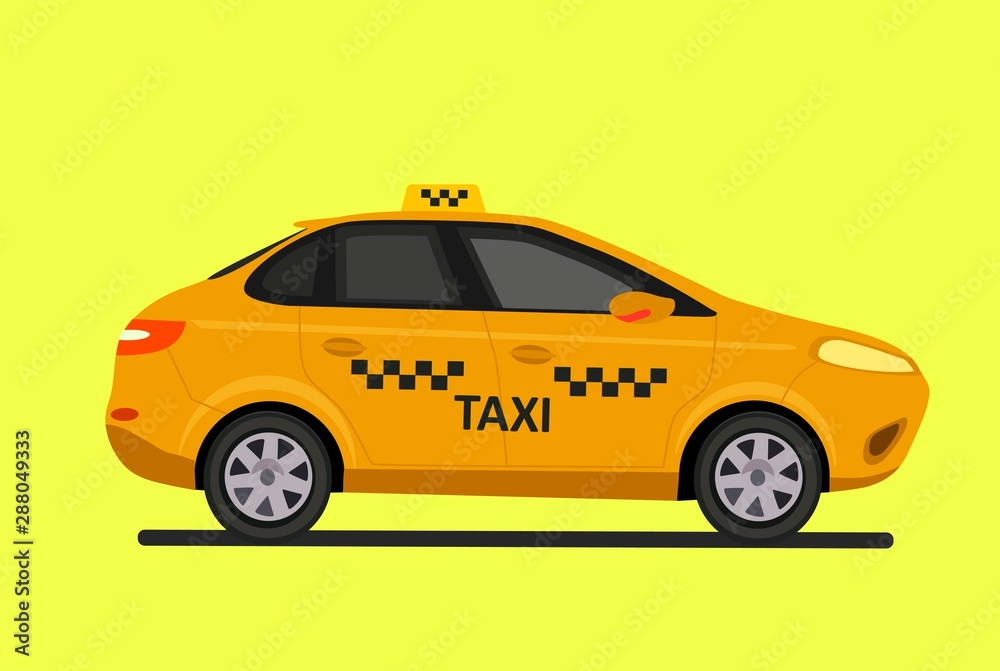 Taxi car. Vector flat illustration isolated on white background. Hand drawn design element for label and poster