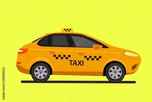 Taxi car. Vector flat illustration isolated on white background. Hand drawn design element for label and poster