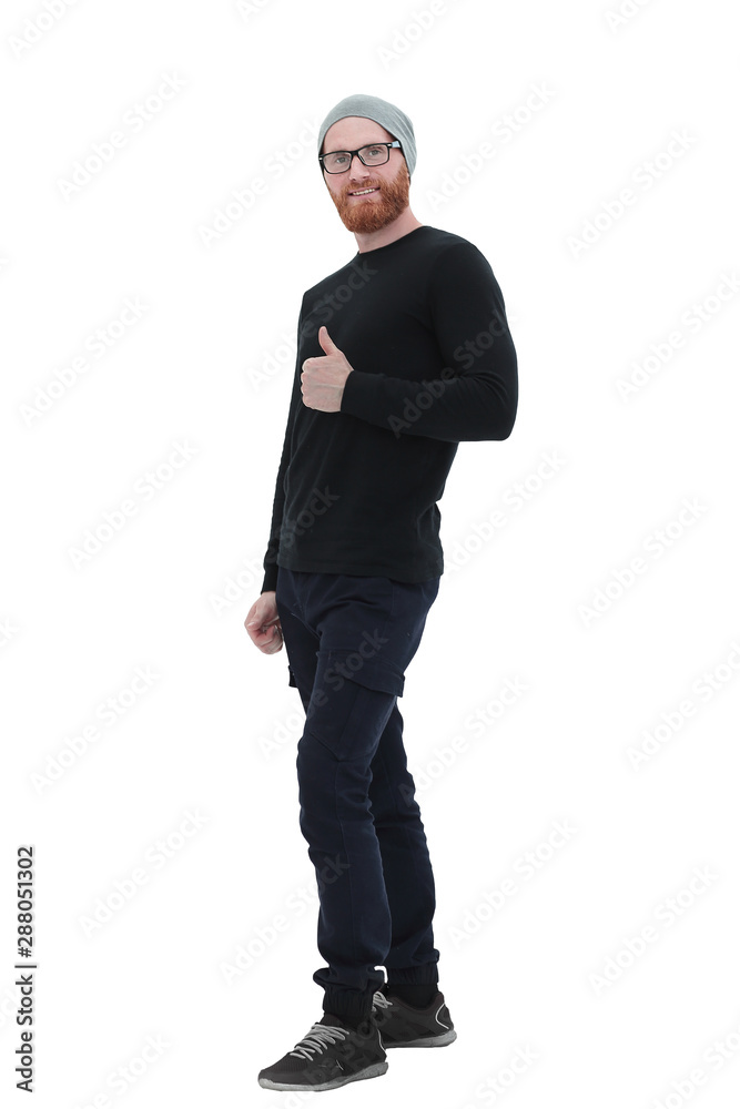 attractive bearded man showing his thumbs up .isolated on white attractive bearded man showing his thumbs up .isolated on white