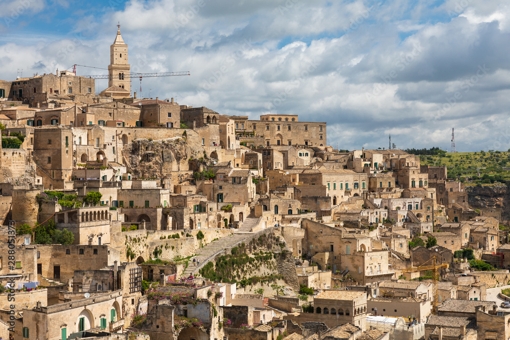 Italy, Basilicata, Province of Matera, Matera. View of the city with the Cathedral or Duomo of Santa Maria della Bruna. Italy, Basilicata, Province of Matera, Matera. View of the city with the Cathedral or Duomo of Santa Maria della Bruna.