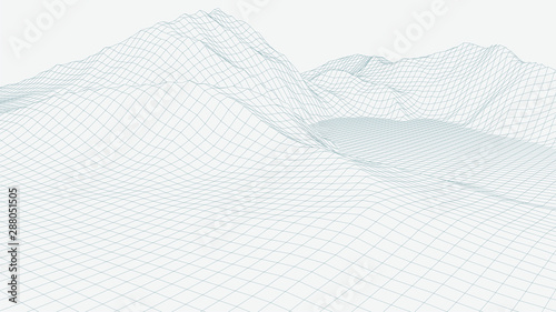 Abstract digital landscape. Wireframe landscape background. 3d futuristic vector illustration.