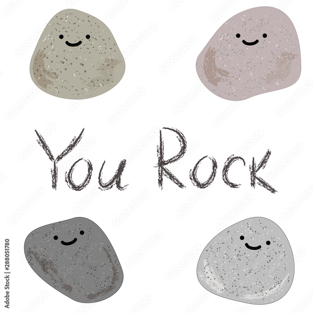 Illustration of stones and the words you rock. American slang on a white  background. Cool expression for a man. Vector background with cartoon  stones. You Rock motivational card. You Rock poster Stock