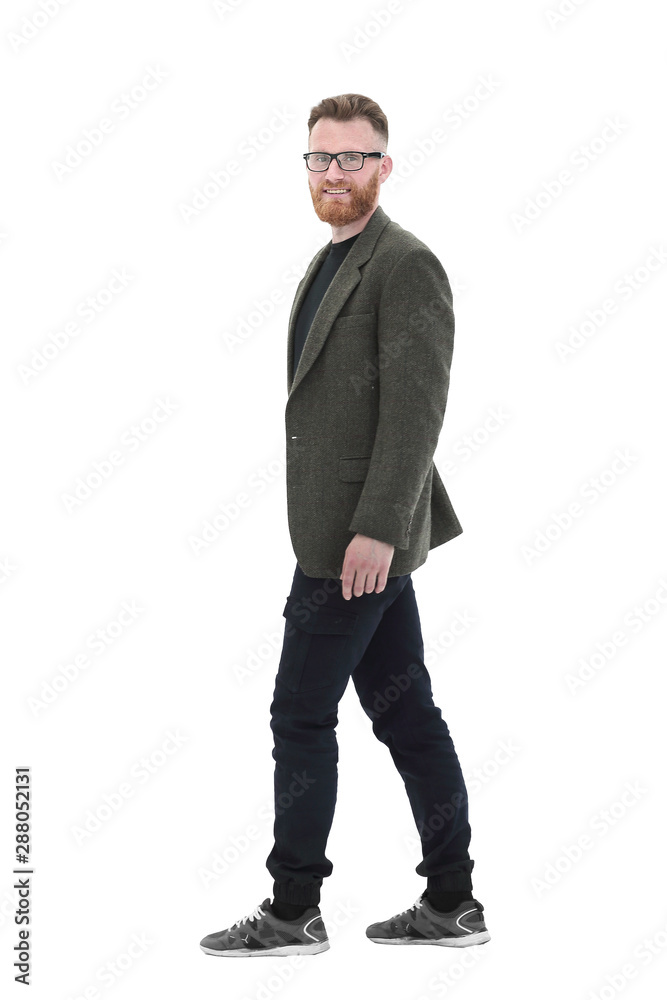 business man stepping forward . isolated on white