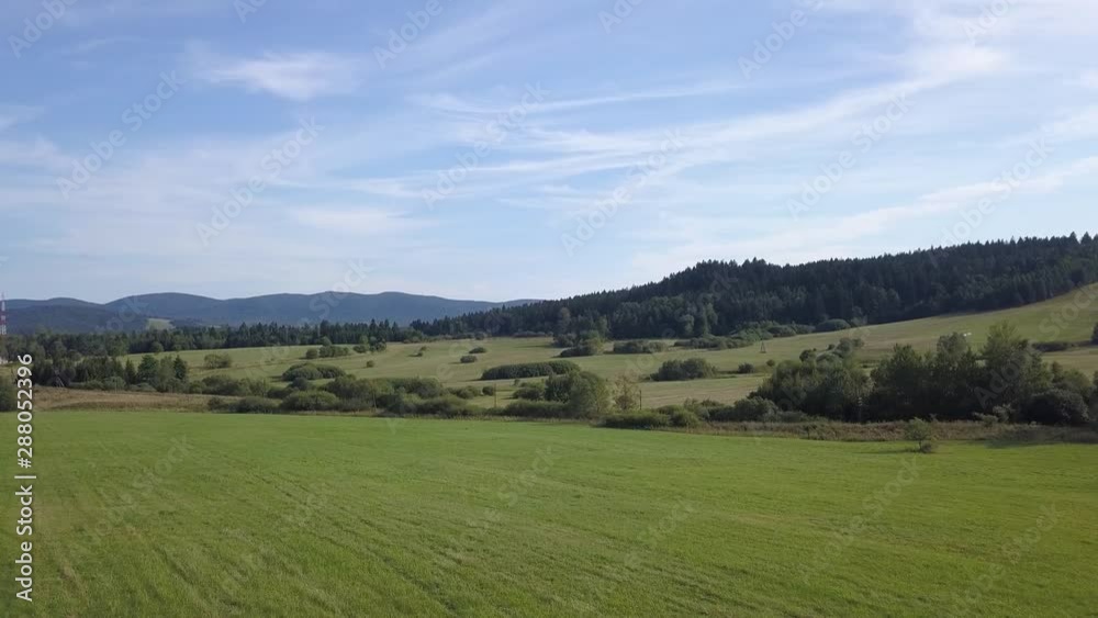 Beautiful aerial shot of green hills and valleys. Nature of Bieszczady Mountains seen from above. Beautiful aerial shot of green hills and valleys. Nature of Bieszczady Mountains seen from above.