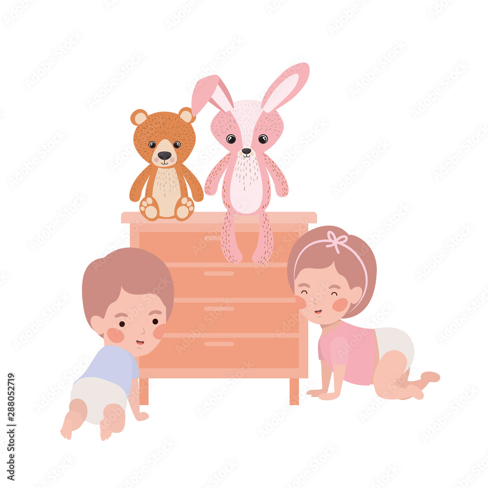 Obraz premium cute little kids babies playing with toys characters