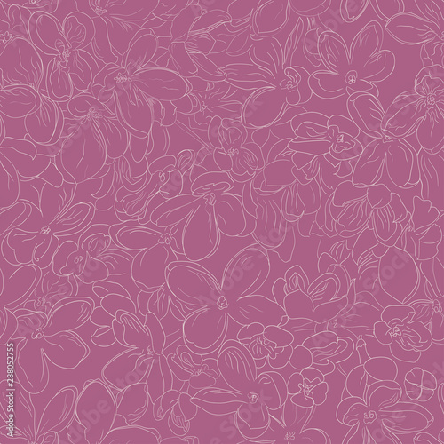 Fototapeta Naklejka Na Ścianę i Meble -  Seamless floral pattern background outline lilac flower on purple color