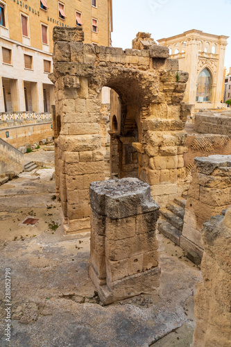 Italy, Apulia, Province of Lecce, Lecce. Ruins of a Roman amphitheater.