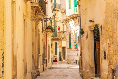 Italy, Apulia, Province of Lecce, Lecce. Italy, Apulia, Province of Lecce, Lecce. Narrow street.