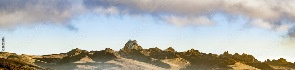 Wide panorama of the ridge of Mt Kenya, second highest peak in Africa