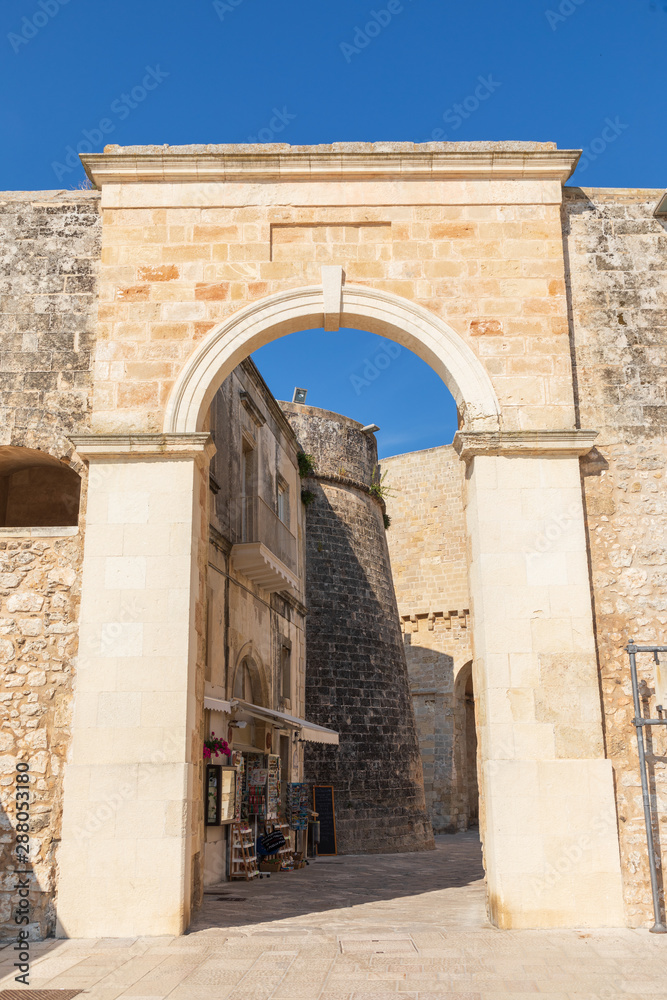 Italy, Apulia, Province of Lecce, Otranto. Entrance to old town at Alfonsina Gate.