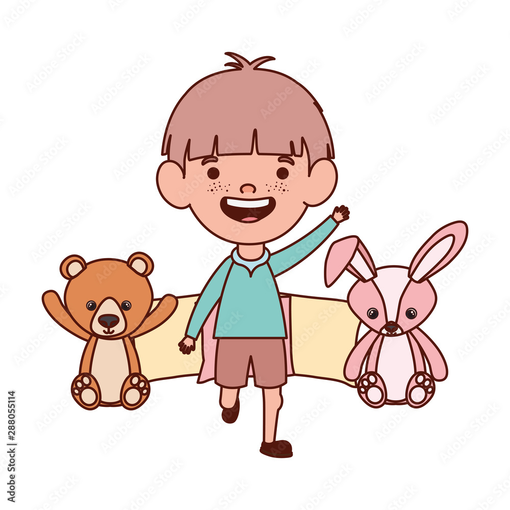 cute little boy baby with stuffed toys character cute little boy baby with stuffed toys character