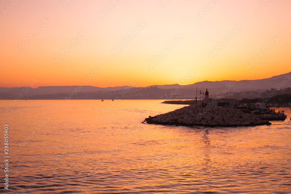 Sunset. Sunset at the port of Estepona. Costa del Sol, Andalusia, Malaga.