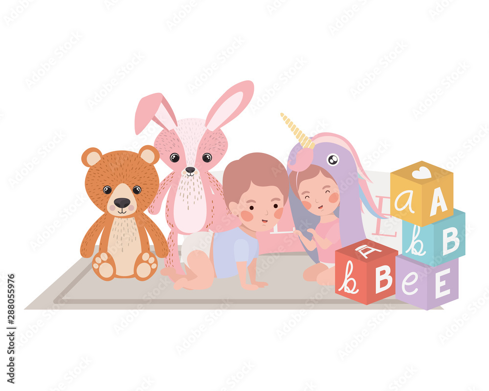 cute little kids babies playing with toys characters