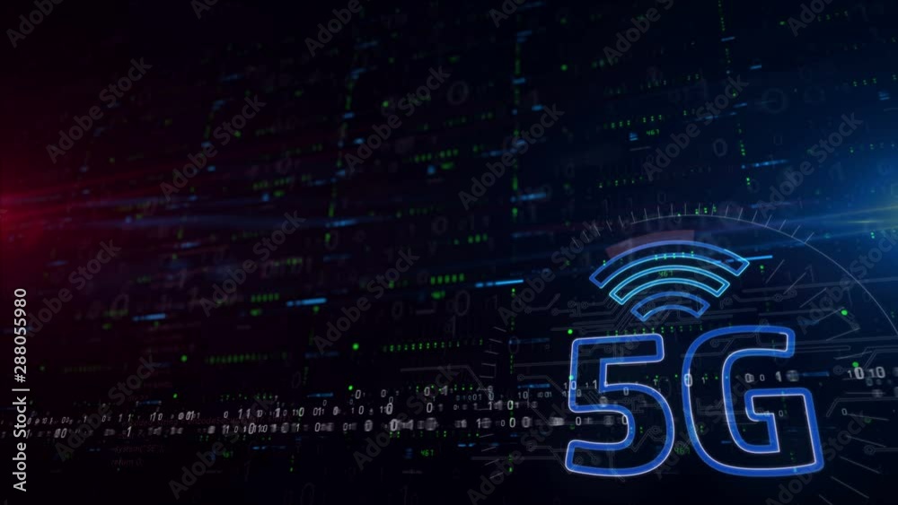 5G mobile communication lower thirds. Seamless and loopable digital background with space for contents. Abstract futuristic concept of wireless network, data transmition and iot.