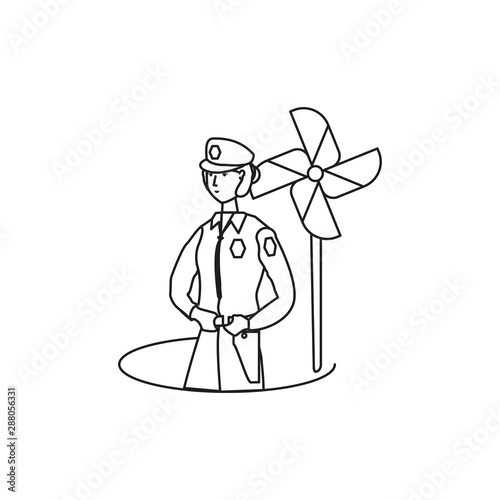 female police officer with wind toy labor day celebration