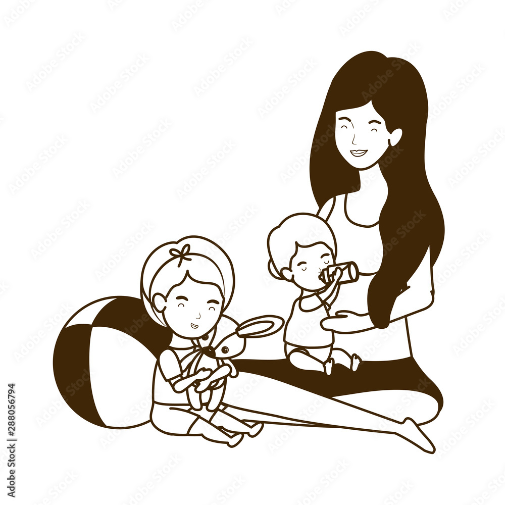 cute pregnancy mother with little kids characters cute pregnancy mother with little kids characters