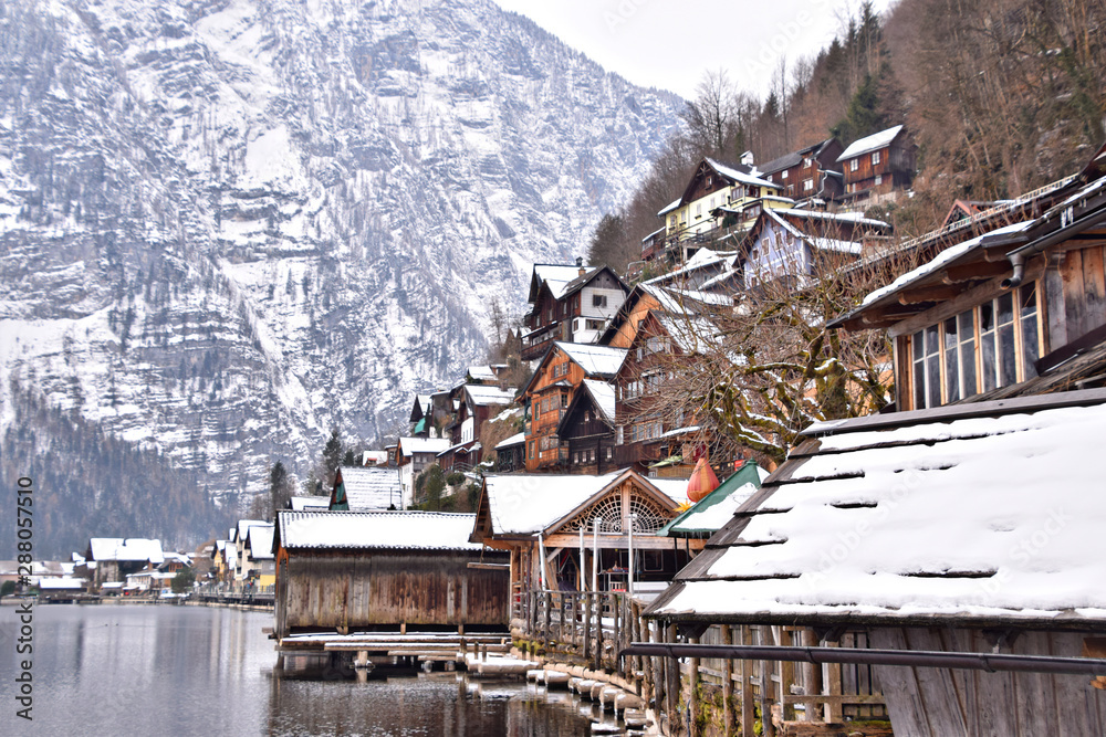 snowy mountain village 