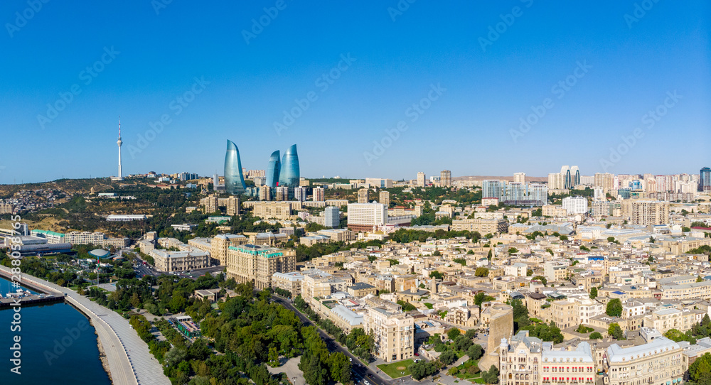 Baku, Azerbaijan. Panoramic view of the cityscape of Baku, capital of Azerbaijan and most important economic center.
