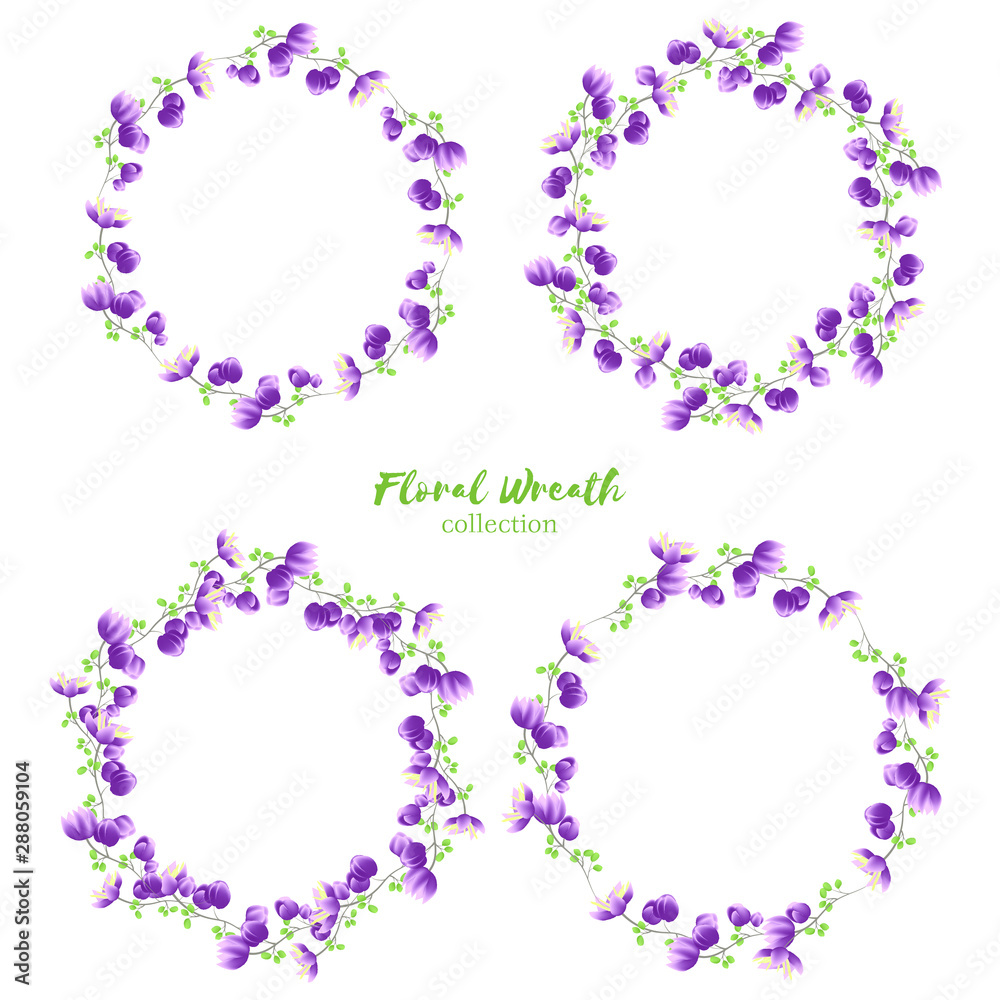 Floral wreath circle border collection with small purple flower Floral wreath circle border collection with small purple flower