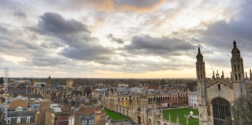 Panorama of the city Cambridge from the observation tower of St.Mary's church