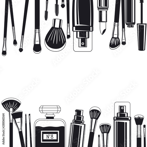 set of make up brushes and products frame