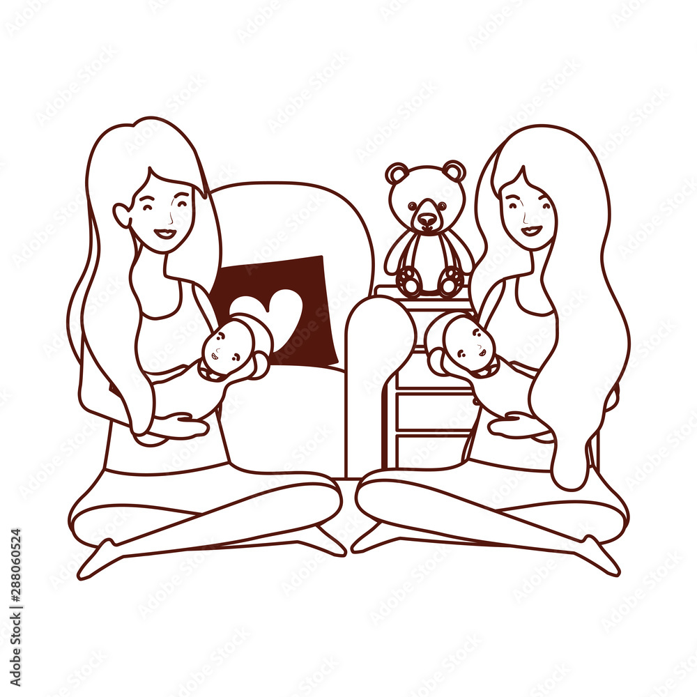 cute pregnancy mothers with little babies in livingroom cute pregnancy mothers with little babies in livingroom