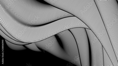 Vector 3d striped waves. Abstract composition, curve lines. Amazing three dimensional background for presentation, wallpaper, interior wall decor. Opical illusion. Vector without gradient