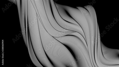 Vector 3d striped waves. Abstract composition, curve lines with copy space. Place for text. Background for presentation, wallpaper, interior wall decor. Opical illusion. Vector without gradient