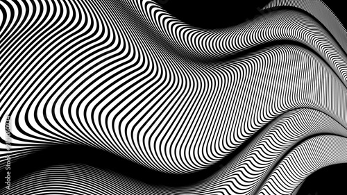 Vector 3d striped waves. Abstract composition, curve lines. Amazing three dimensional background for presentation, wallpaper, interior wall decor. Opical illusion. Vector without gradient