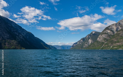 The Aurlandsfjord - a narrow, lush branch of Norway’s longest fjord, the Sognefjord. July 2019