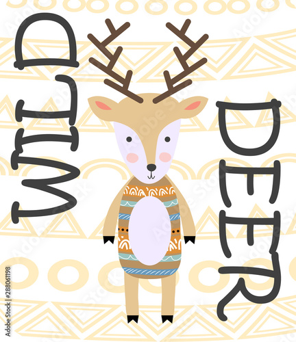 Cute cartoon deer in scandinavian style. Childish print for nursery, kids apparel,poster