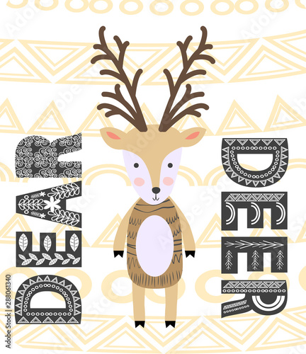 Cute cartoon deer in scandinavian style. Childish print for nursery, kids apparel,poster