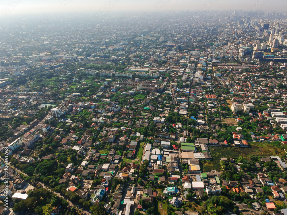 Aerial view of modern building skyscraper sunny day