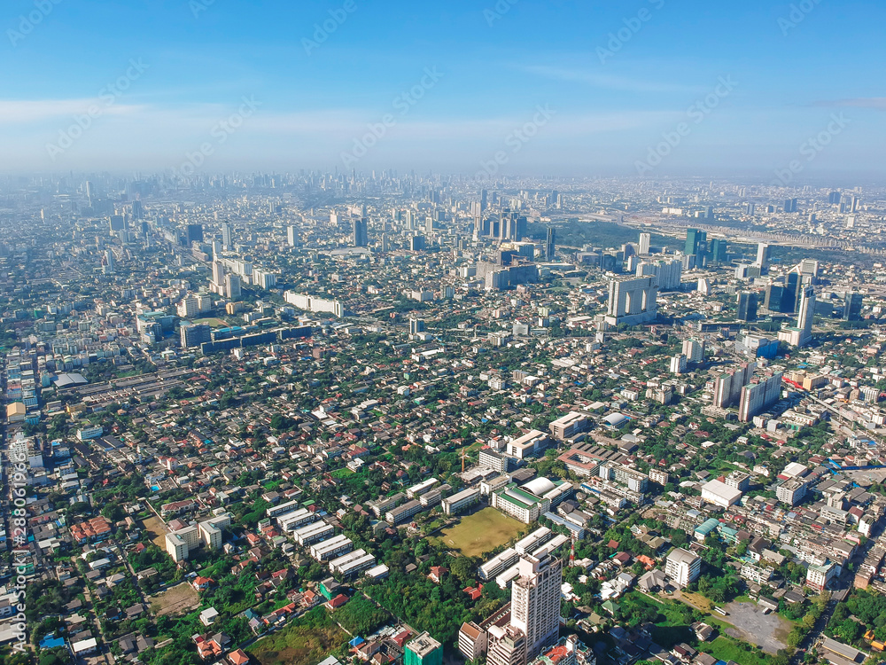Aerial view of modern building skyscraper sunny day Aerial view of modern building skyscraper sunny day
