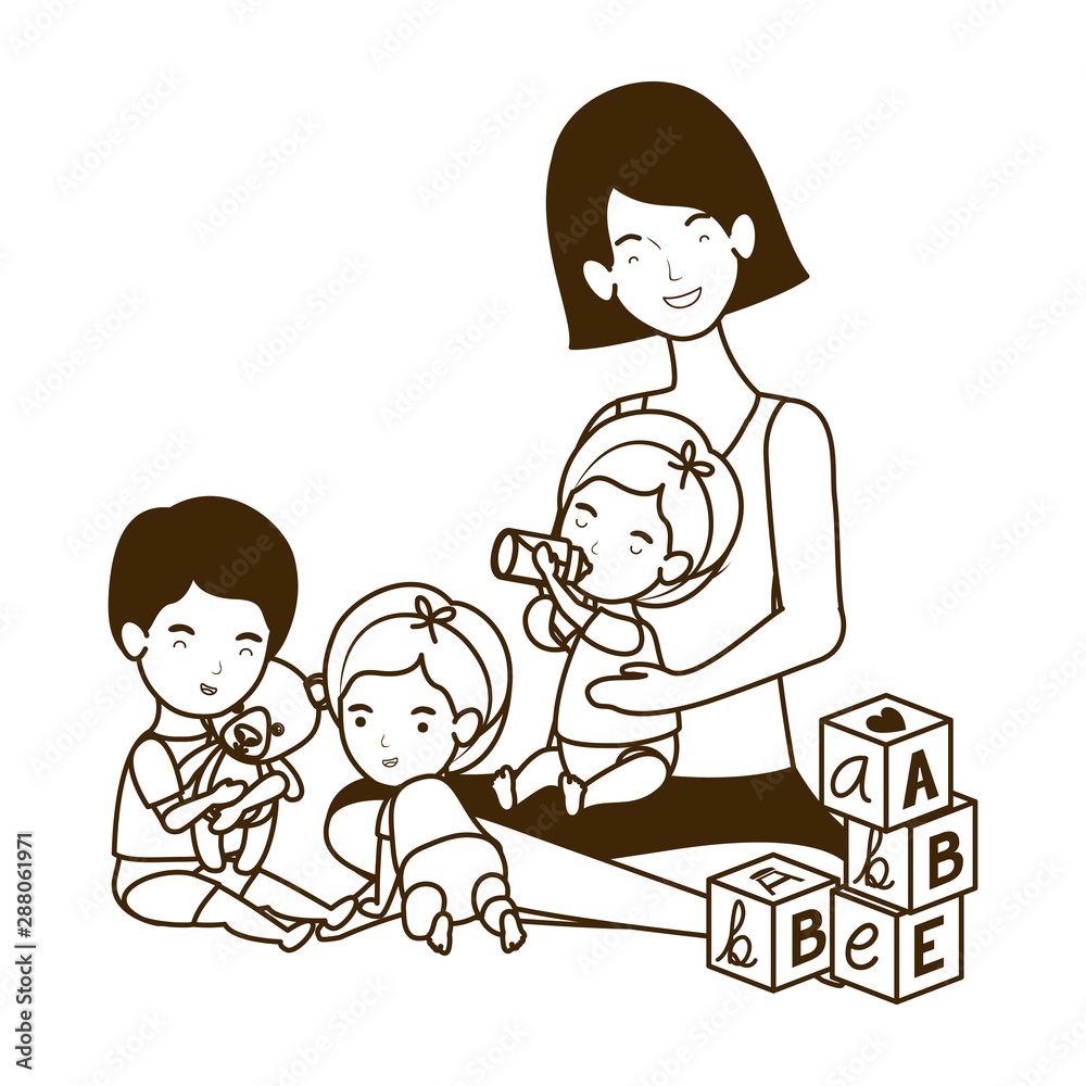 cute pregnancy mother with little kids characters cute pregnancy mother with little kids characters