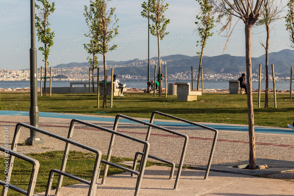 Fototapeta premium a wide green park scene from a aegean coast