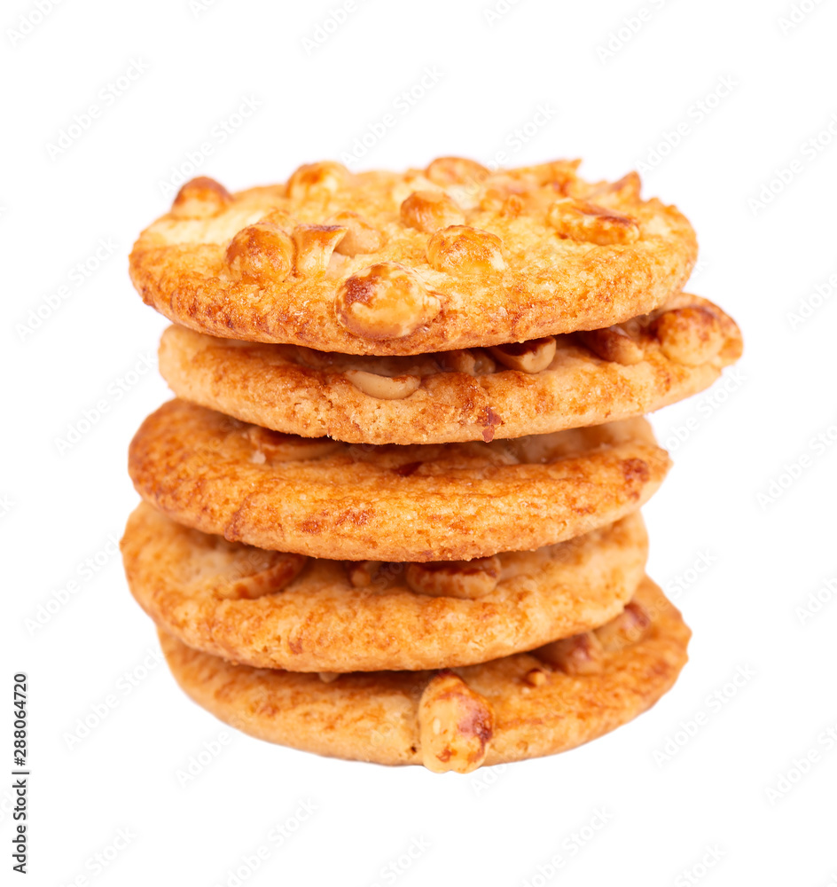 Cookies with peanuts isolated on white background. Cookies with with nuts and caramel. Sweet biscuits. Homemade pastry. Cookies with peanuts isolated on white background. Cookies with with nuts and caramel. Sweet biscuits. Homemade pastry.