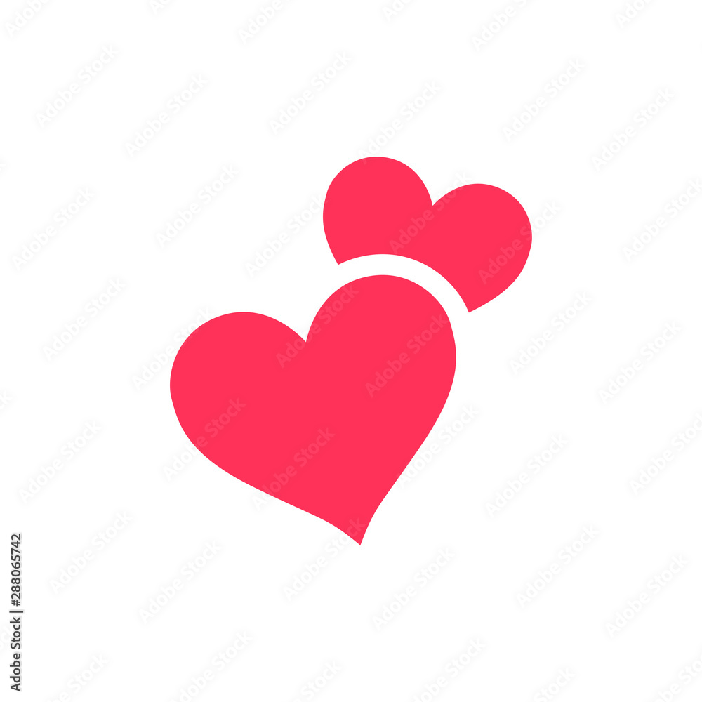 Two hearts icon. Red double heart love symbol.