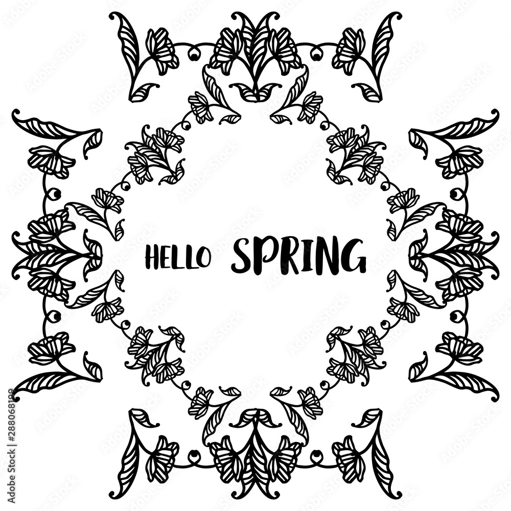 Fototapeta Hello spring background with hand drawn leaf floral frame. Vector