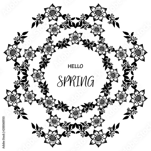 Card template hello spring, with texture of flower frame. Vector