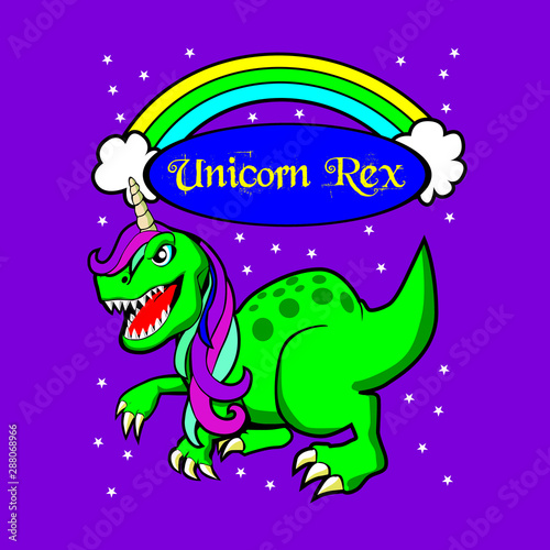 dinosaur unicorn with rainbow, crazy fantasy, isolated of the background