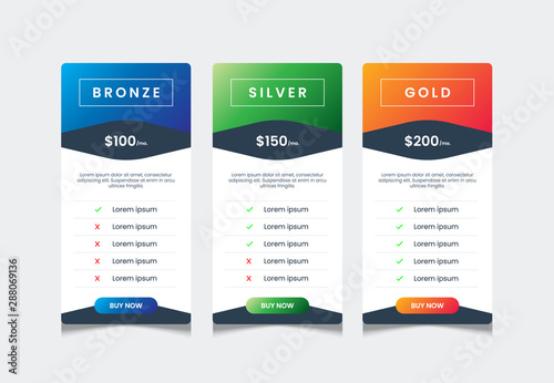 comparative table vector of 3 column price list template, infographic tariff vector