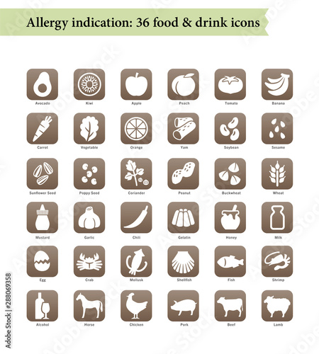 Allergens 36 food , Restaurant menu icons