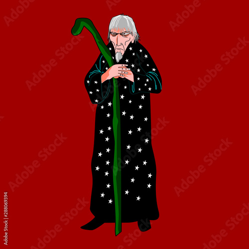 Old man wizard - Sorcerer with crozier isloated. For role playing games and more.